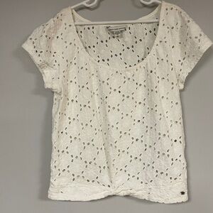 American Eagle Outfitters Women's, blouse / top, white  large eyelet lace, S